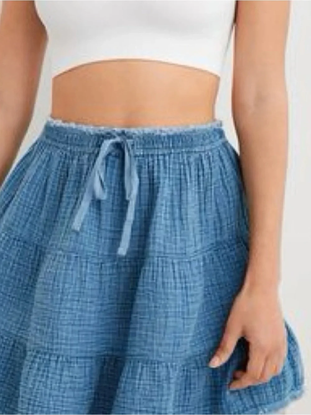 New Aerie Chambray Tiered Gauze 100% Cotton Twirly Fairy Cottagecore mini skirt